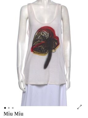 Miu Miu White Graphic Scoop Neck Tank with Red and Black Accents